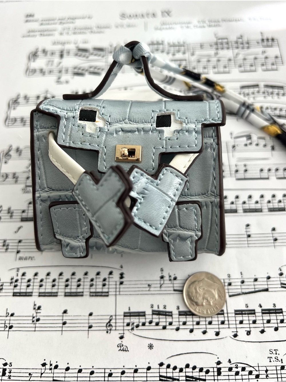 Mini Light Blue Handbag-Shaped AirPods Case Holder with Strap & Keychain